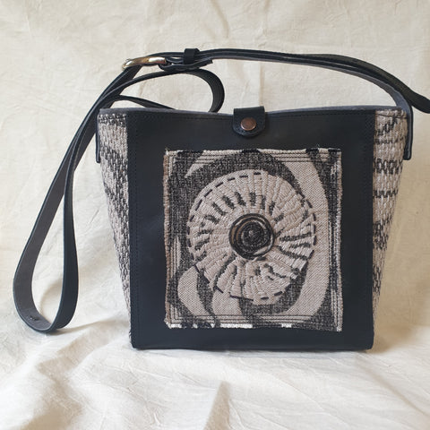 Black Leather and Tapestry Bag