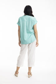 Aqua Essentials Linen Blend V Neck Top