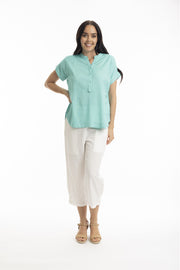 Aqua Essentials Linen Blend V Neck Top