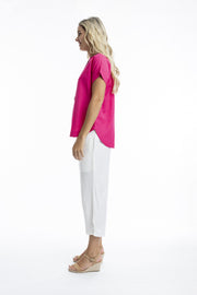 Hot Pink Essential Linen Blend V Neck Top