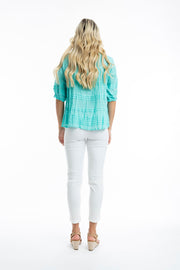 Aqua Cotton Pleated Top