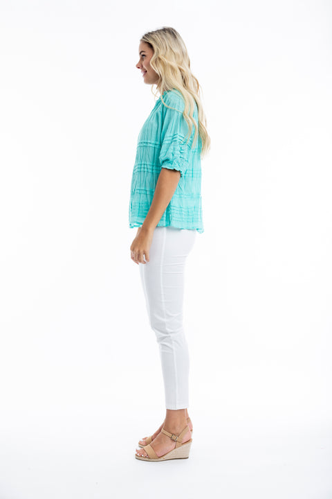 Aqua Cotton Pleated Top