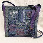 Purple Leather and Stitched Fabric Bag