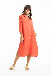 Coral Linen Shirt Dress