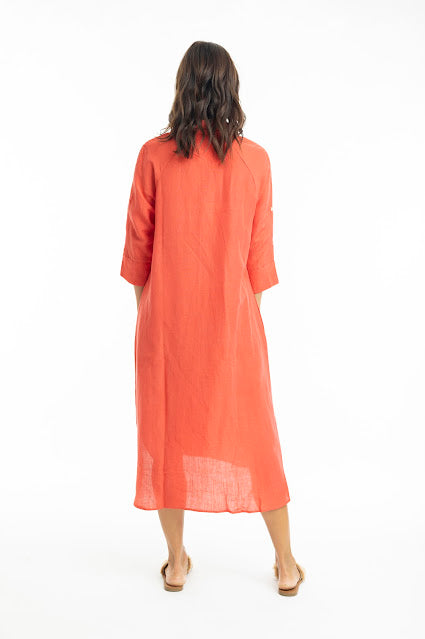 Coral Linen Shirt Dress