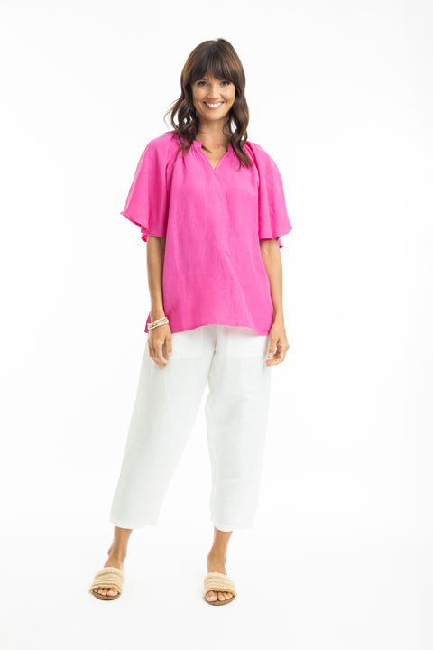 Pink Linen Chinese Top