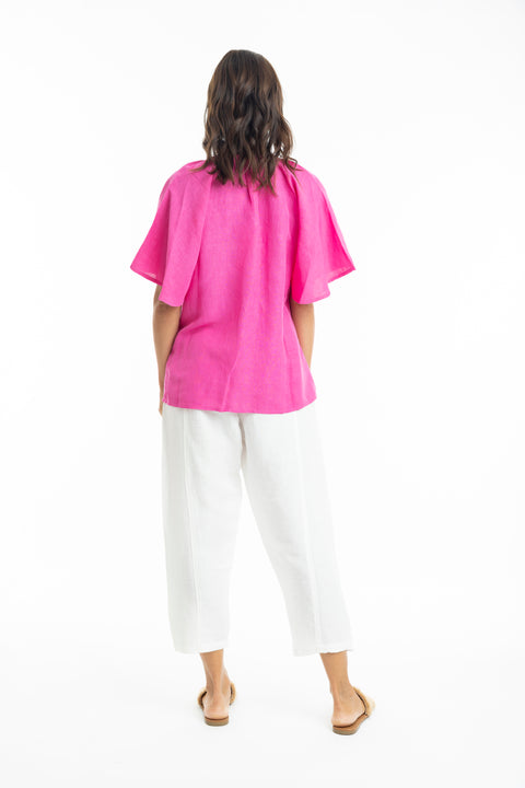 Pink Linen Chinese Top