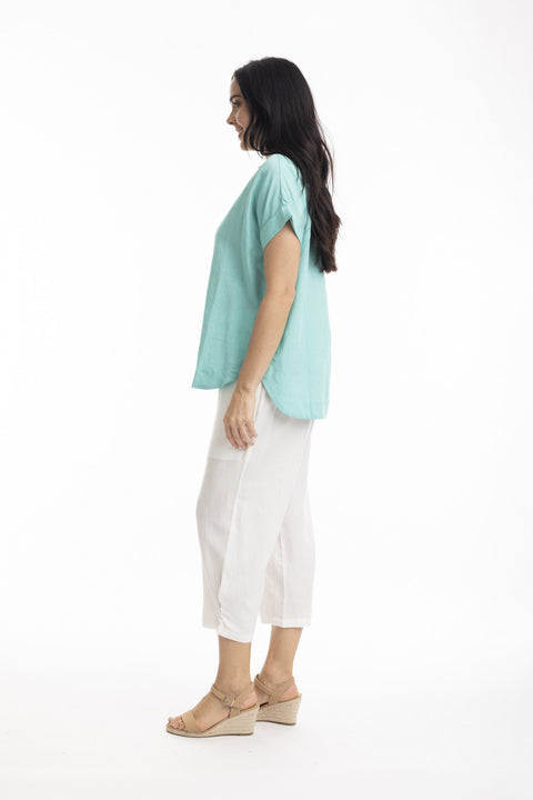 Aqua Essentials Linen Blend V Neck Top