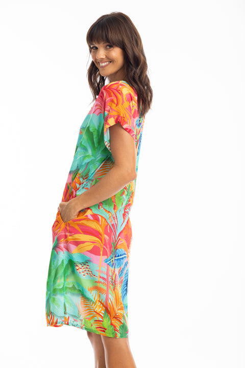 Multi Print Alisa V Neck Dress