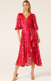 Pink/Red Lily Fire Wrap Dress