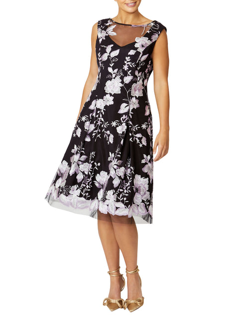 Black and Lilac Ophelia A-Line Dress