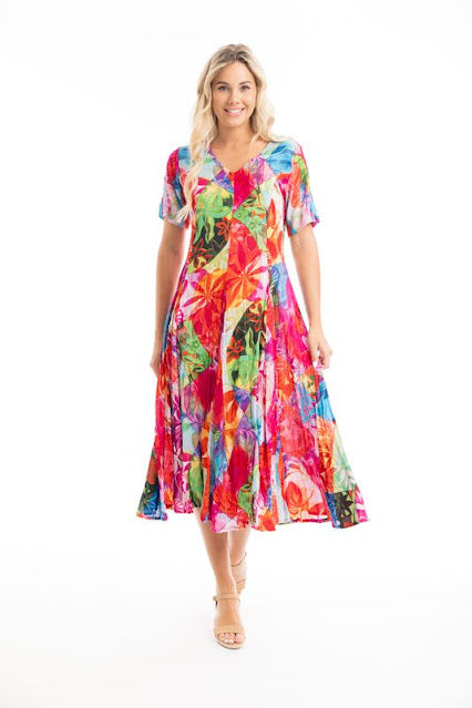 Multi Print Jozani Godet S/S Dress