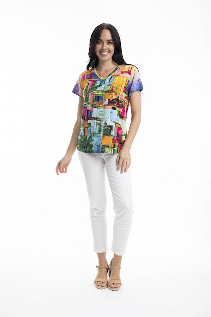 Multi Havana V Neck T Shirt