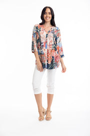 Print Luzon Pleated 3/4 Sleeve Top