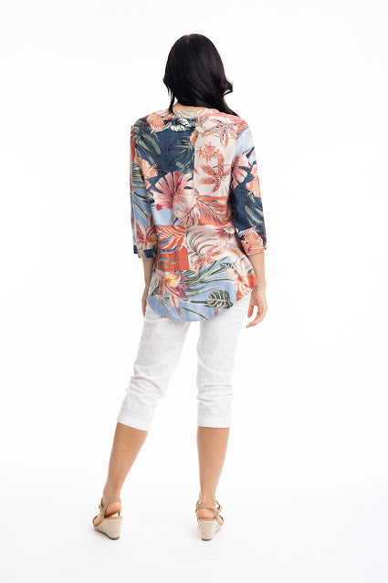 Print Luzon Pleated 3/4 Sleeve Top