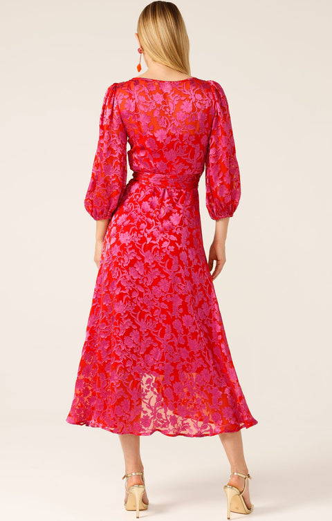 Pink/Red Lily Fire Wrap Dress