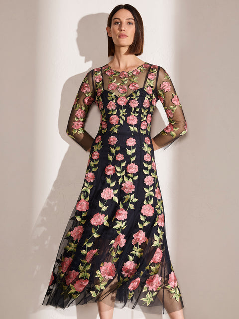 Pink and Ink Embroidered Magnolia Dress