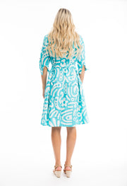 Aqua and White Print Poplin Dress