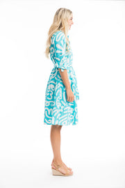 Aqua and White Print Poplin Dress