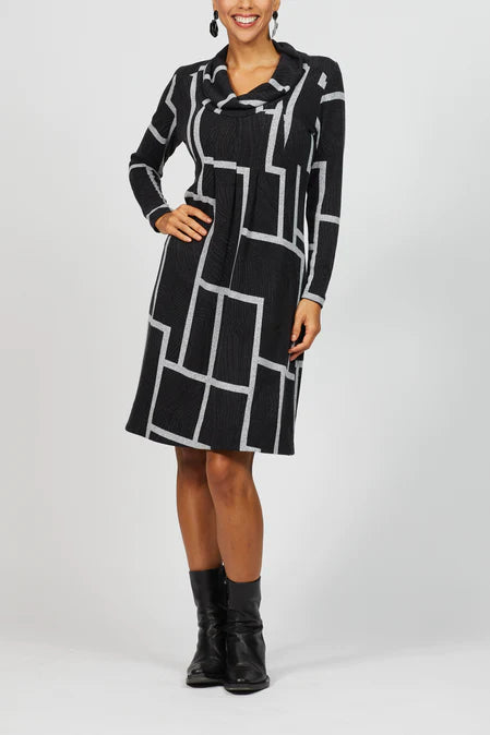 Black and Grey Maze Cowl Dress