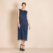 Blue Organza Sheath Dress