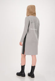 Grey Block Panel Knit Dress With Hood
