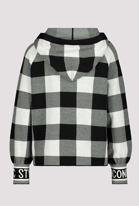 Black and Stone Check Hooded Jumper